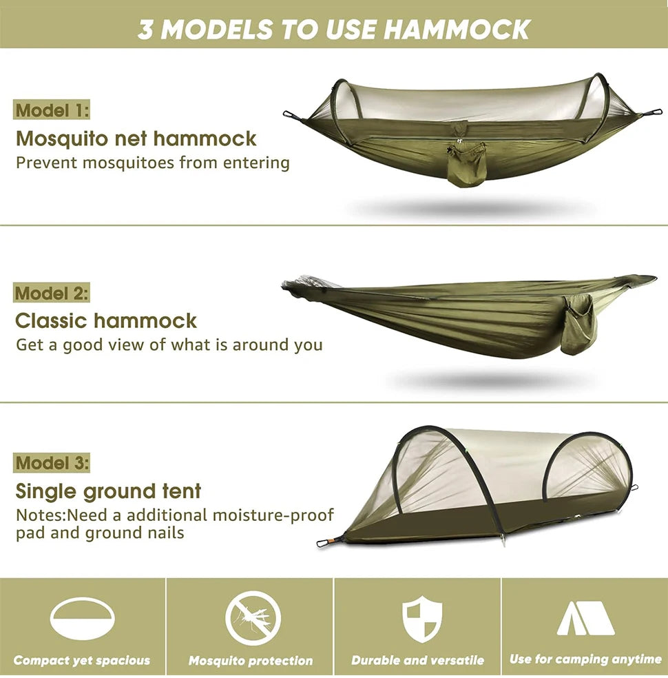 Camping Hammock – Quick Opening with Mosquito Net for Outdoor Sleeping