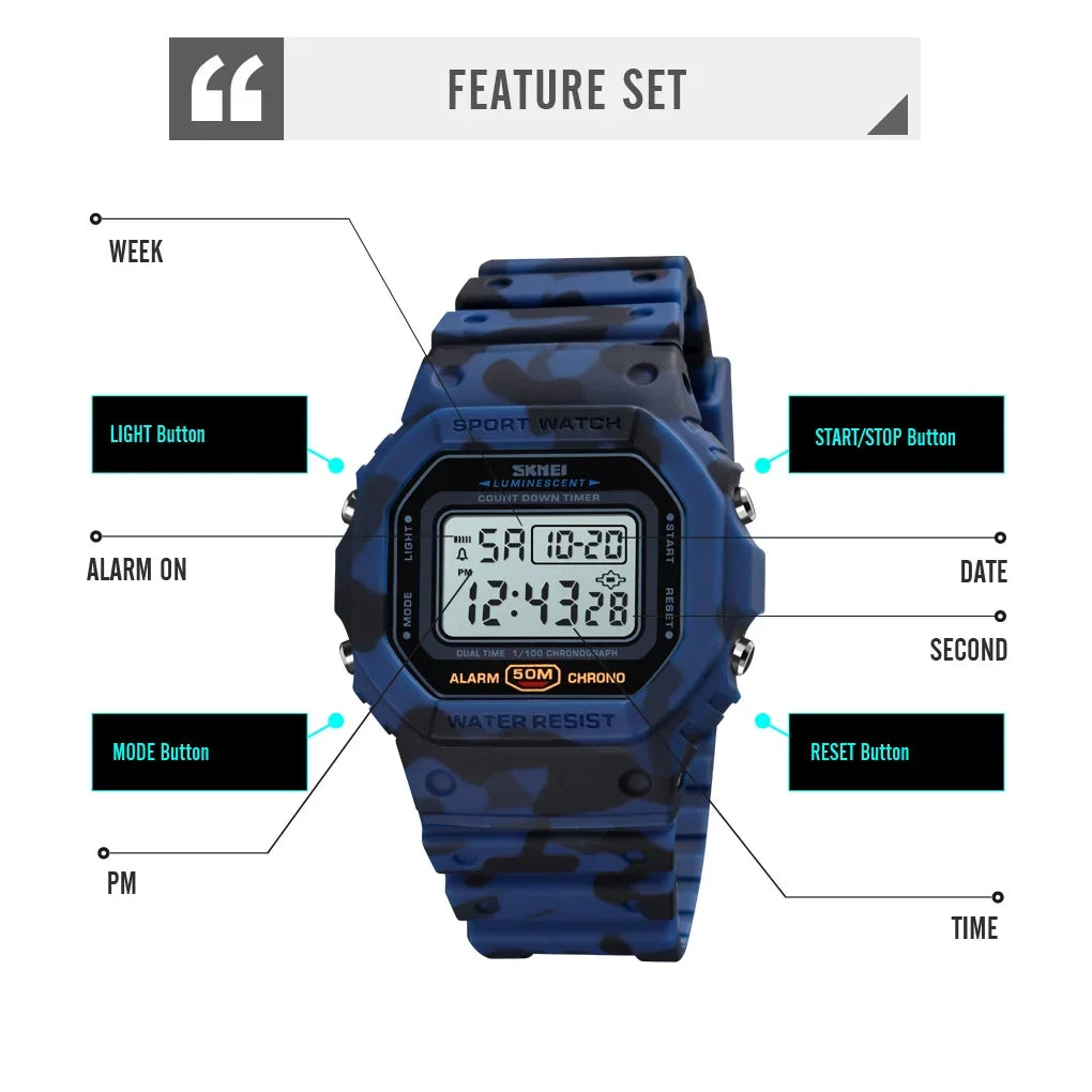 Digital Sport Watch – Multifunctional Retro Timepiece for Men