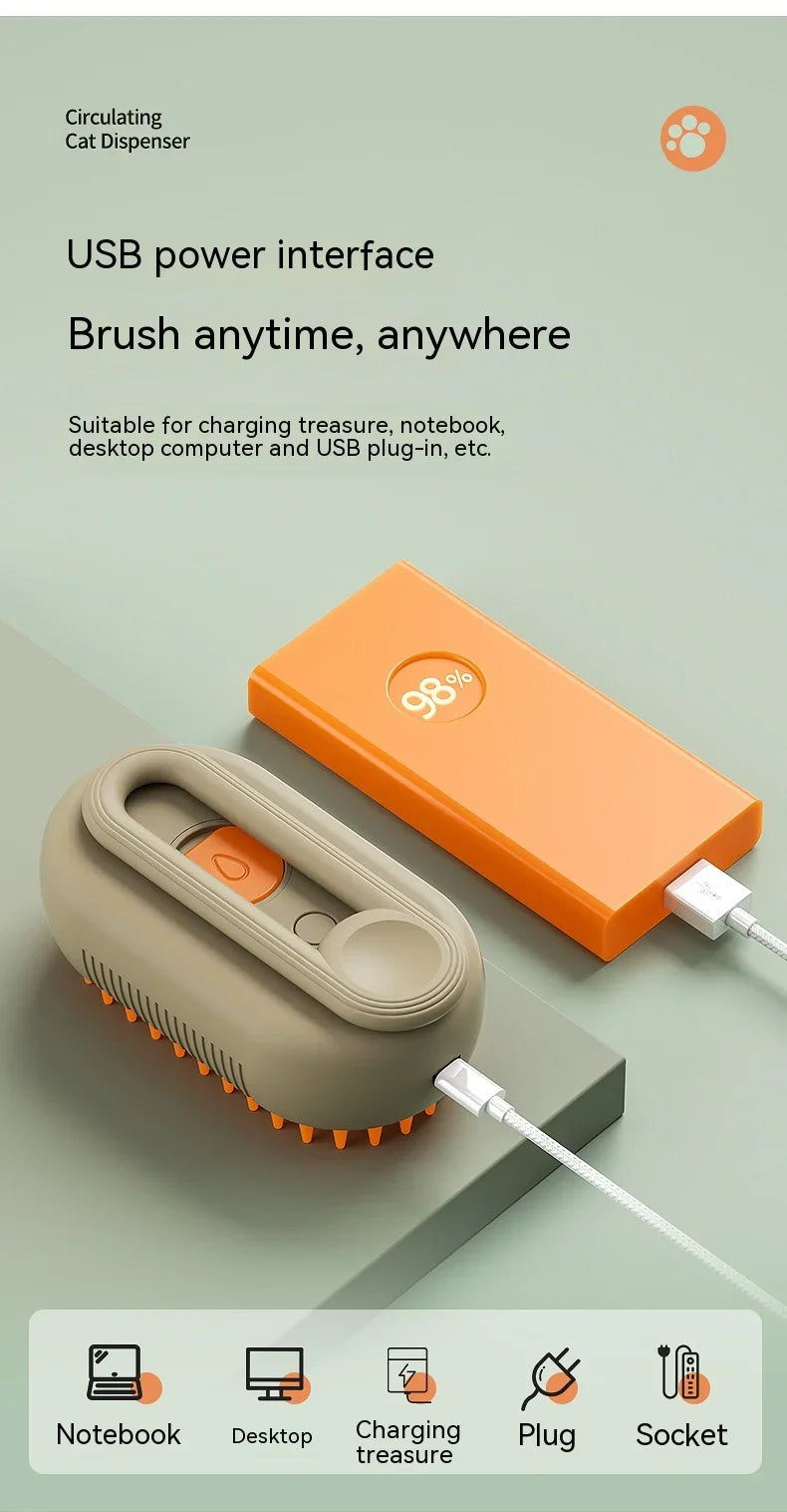 3-in-1 Pet Steam Grooming Brush – Electric Spray Comb for Dog and Cat Shedding