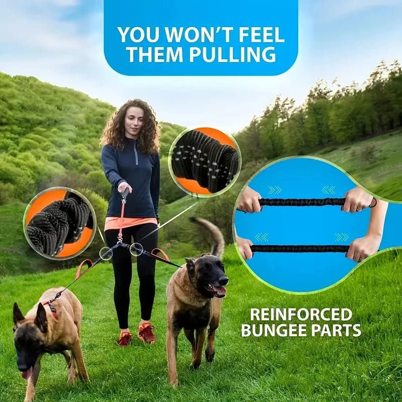 Dual Dog Leash Coupler – No-Tangle Padded Bungee for Two Dogs Walking