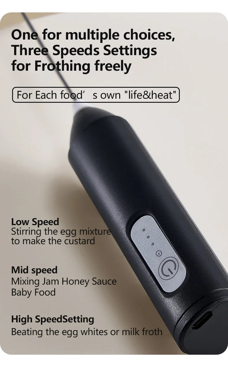 Electric Milk Frother – USB Rechargeable 3-Speed Whisk for Coffee and Foam