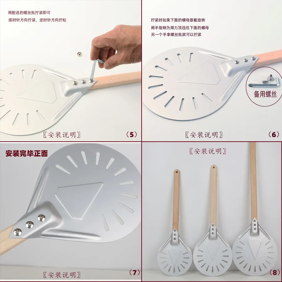 Perforated Aluminum Pizza Peel – Non-Slip Wooden Handle for Home Baking