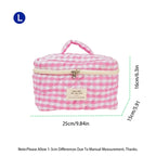 Large Checkered Cotton Cosmetic Bag – Plaid Travel Toiletry Organizer for Women