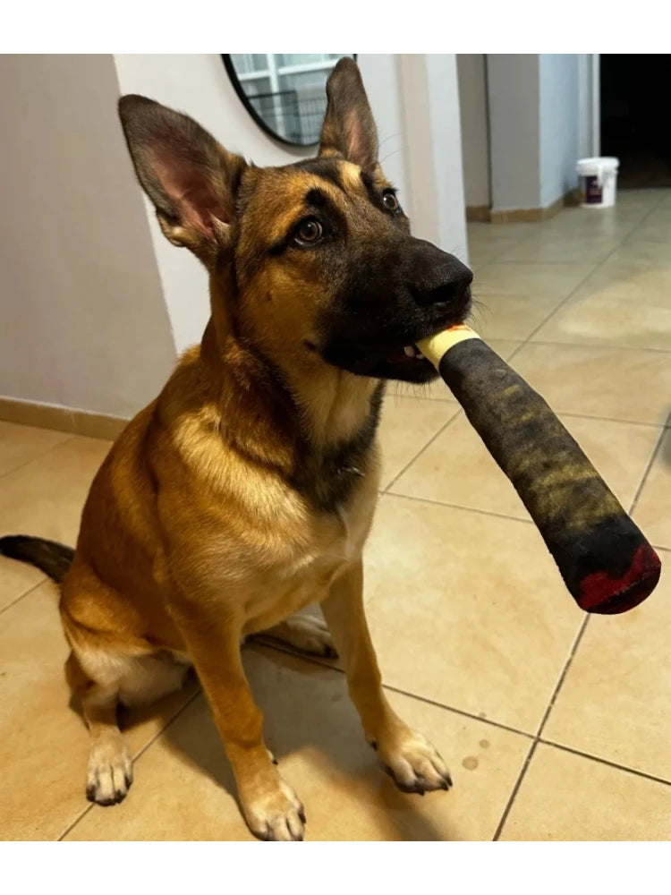 Plush Cigar Dog Toy – Durable Squeaky Chew for Small Breed Puppies
