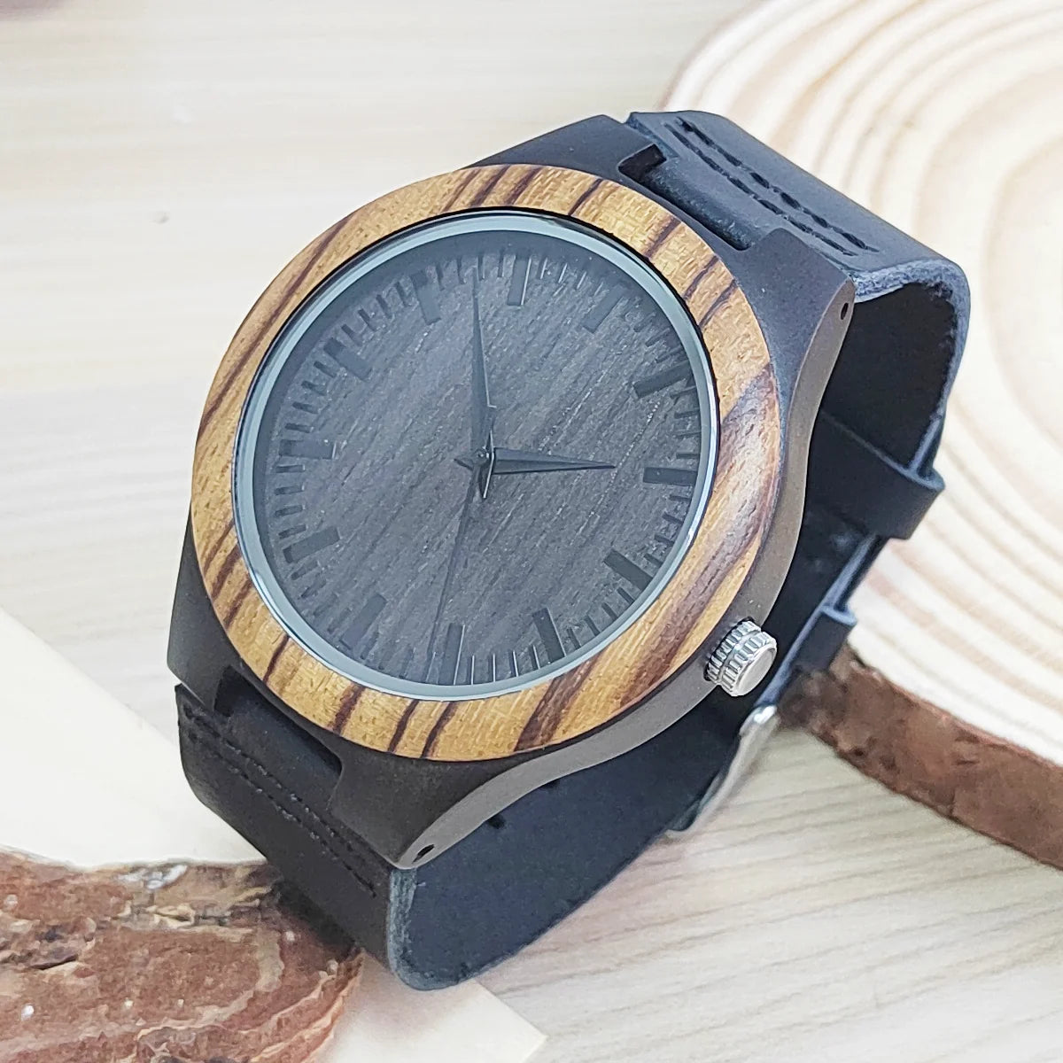 Vintage Wooden Wristwatch – Personalized Leather Strap for Birthday Gift