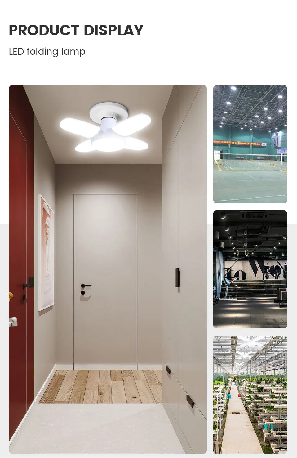 Foldable LED Fan Bulb – Adjustable 28W Ceiling Light for Garage and Warehouse