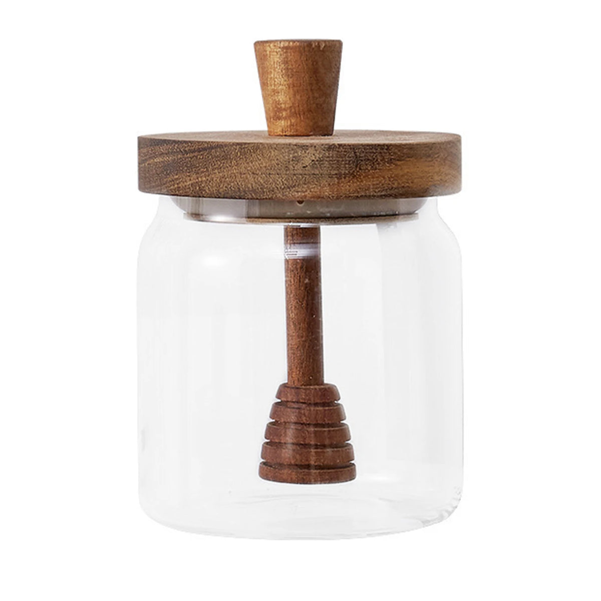 Glass Honey Dispenser – Wide Mouth Jar with Dipper for Syrup Storage