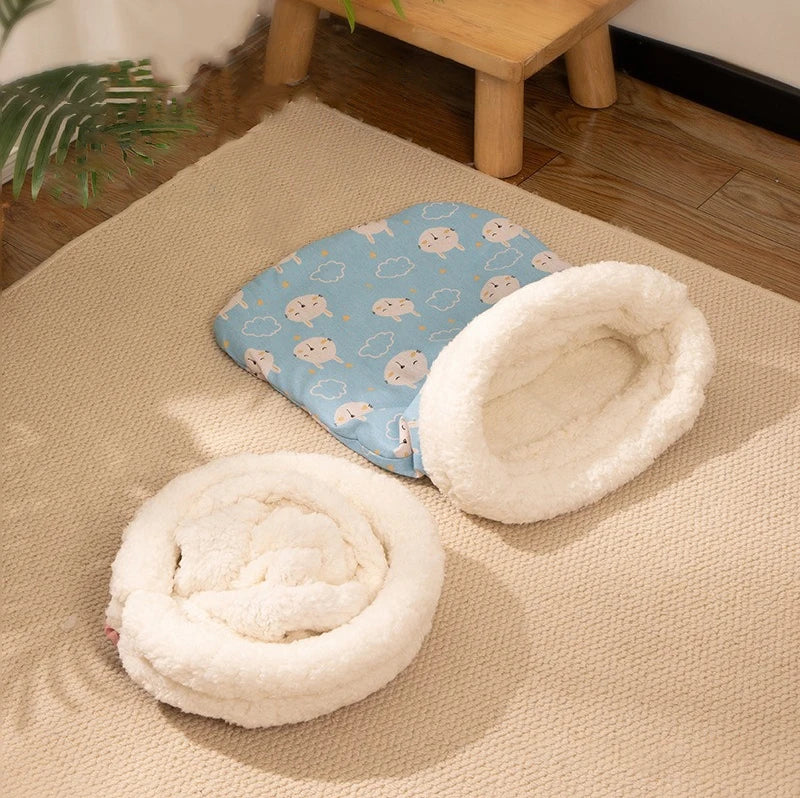 Plush Cat Sleeping Bag – Thickened Fluffy Nest for Winter Pet Comfort
