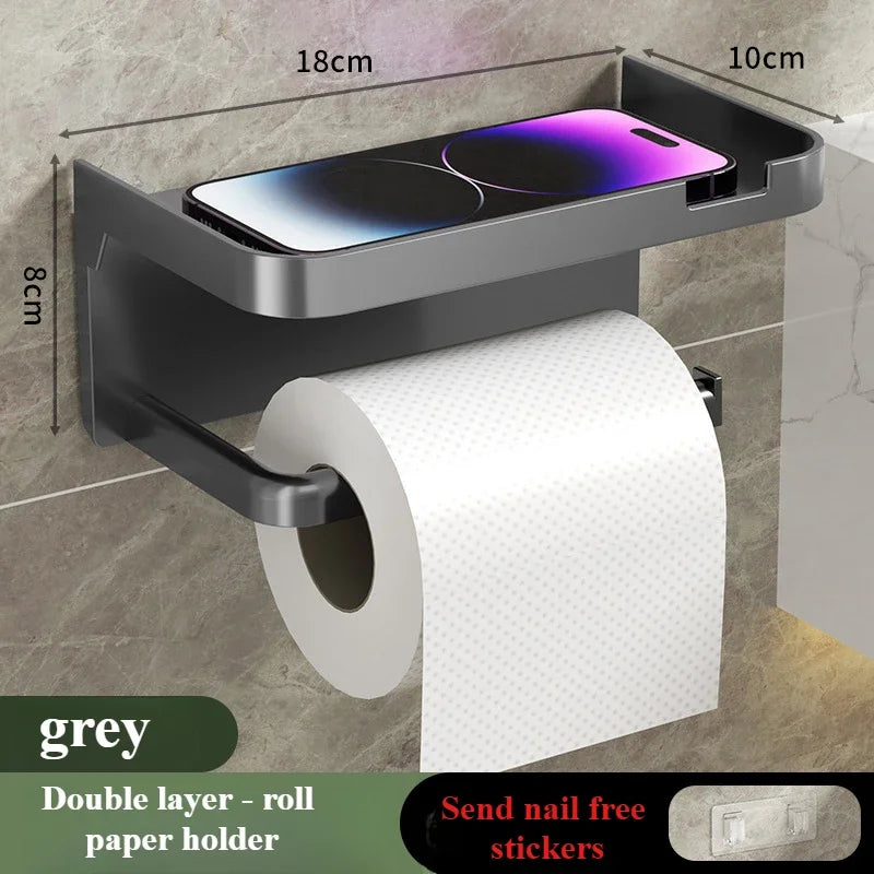 Wall Mounted Toilet Paper Holder – Plastic Storage Shelf for Bathroom