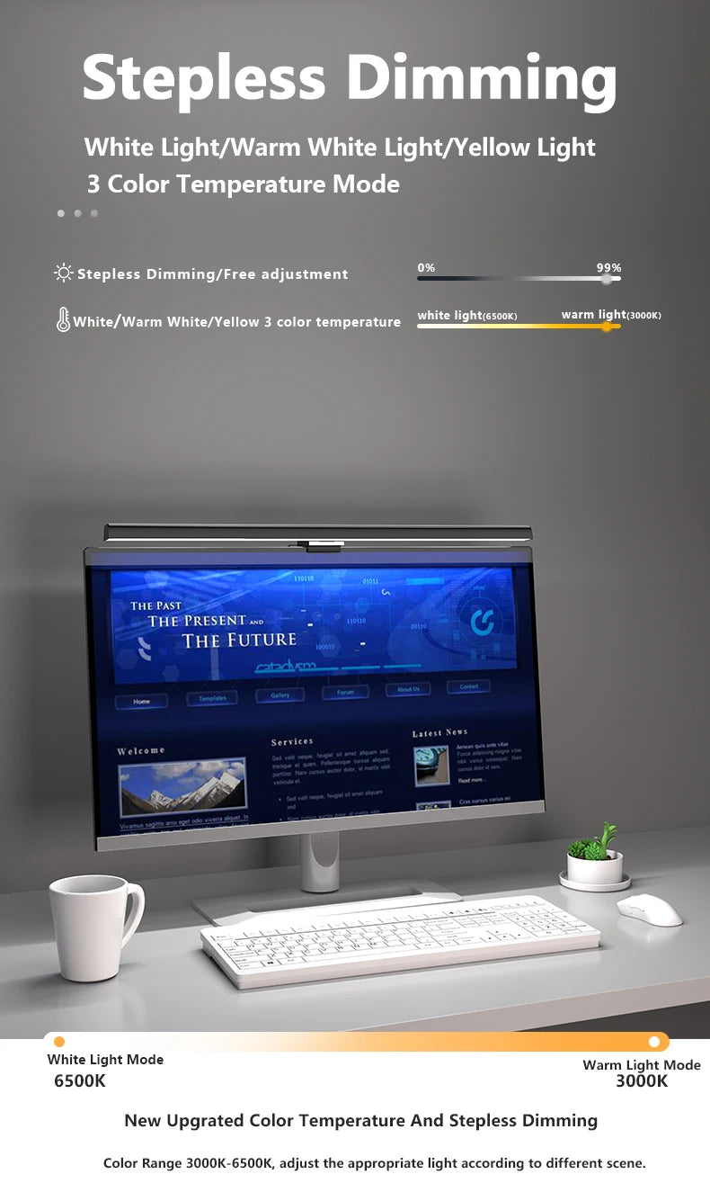 50cm Computer Monitor Light Bar – Stepless Dimming USB Lamp for Study Reading