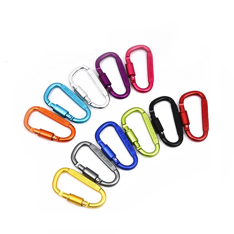 Aluminum D-Shaped Carabiners – 8cm Tactical Clips for Outdoor Camping Gear