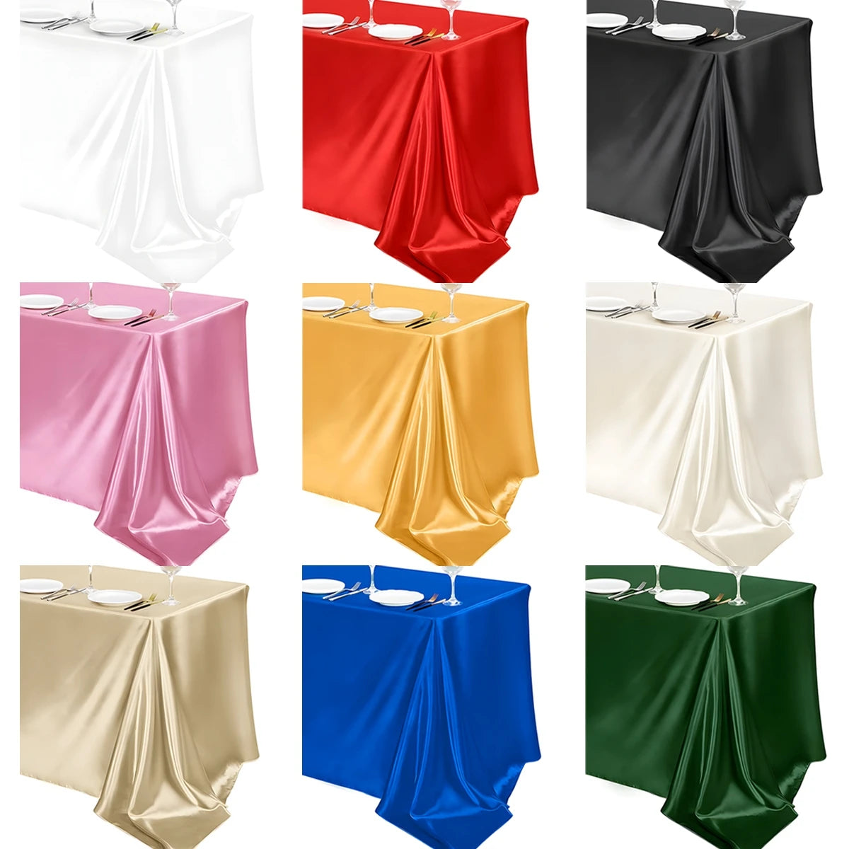Satin Rectangle Tablecloth – Smooth Solid Color Cover for Wedding Parties
