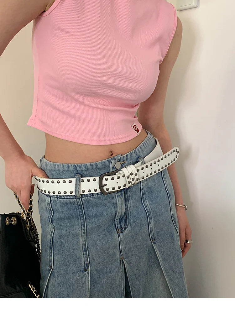 Rivet Studded Leather Belt – Fashion Waist Accessory for Women