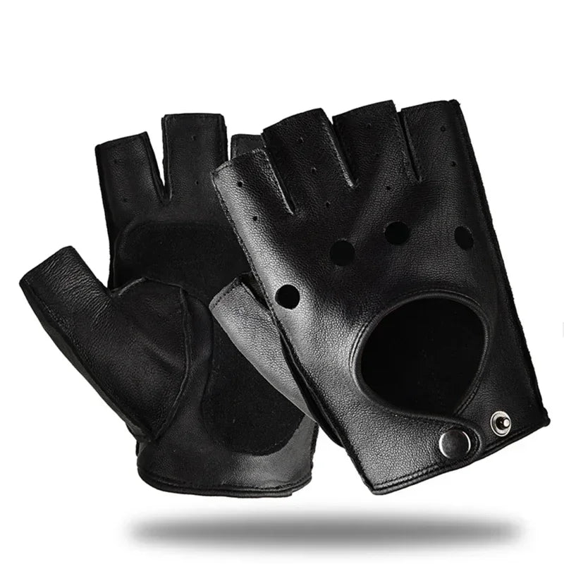 Mens Fingerless Leather Gloves – Goatskin Motorcycle Driving for Cycling