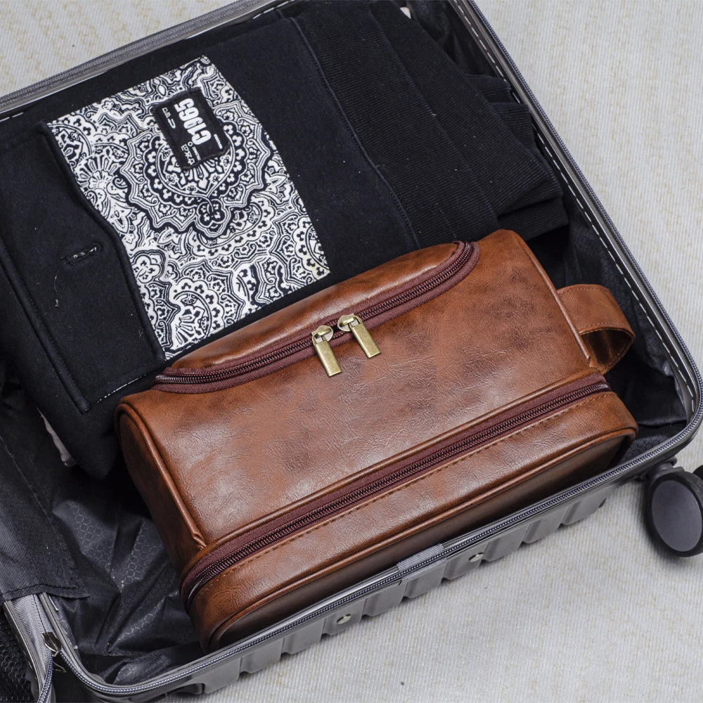Large Hanging Leather Toiletry Bag – Cosmetic Organizer for Travel