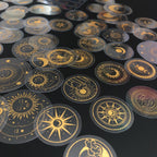 Glitter Gold PET Adhesive Stickers – Celestial Stars and Moon for Journaling