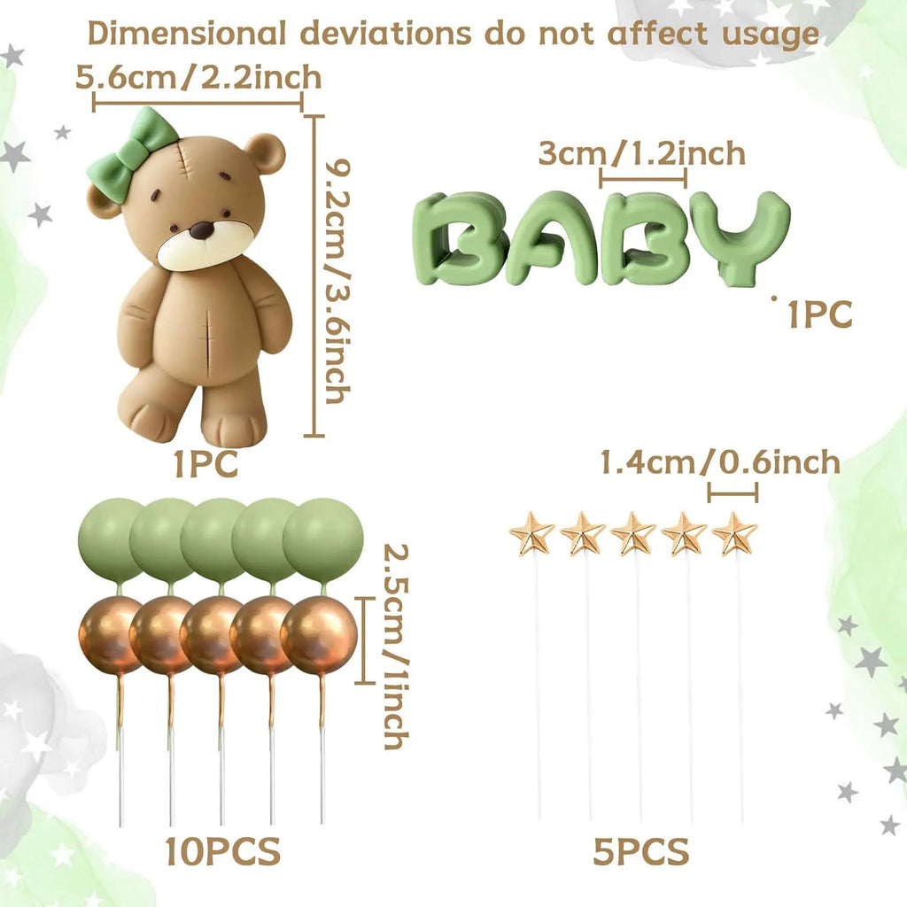 Pink Bear Cake Topper – Cute Animal Figurine for Baby Shower Birthday Parties