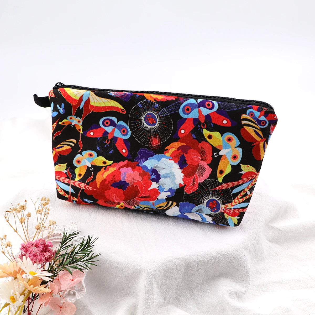Floral Zipper Makeup Bag – Portable Travel Cosmetic Organizer for Women