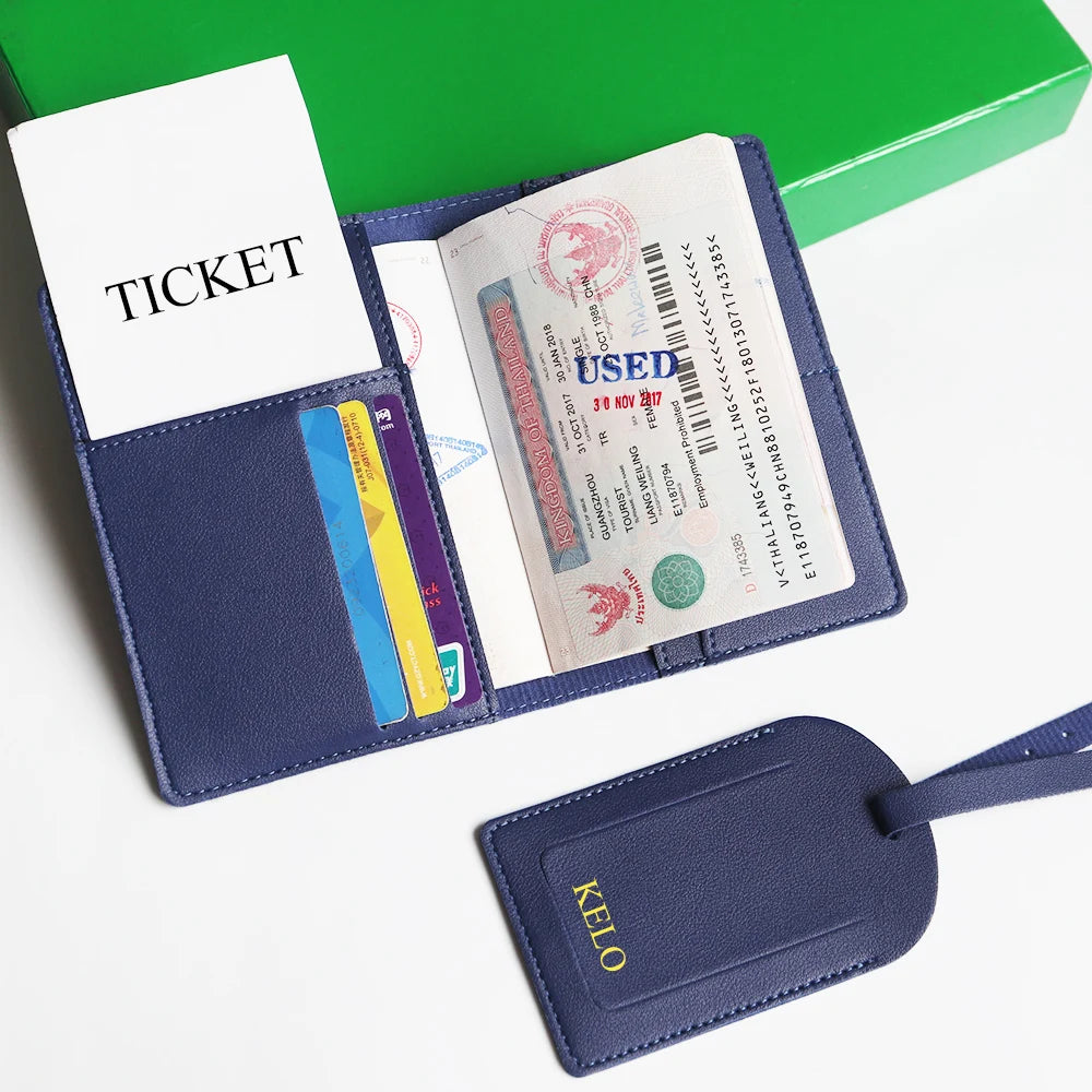 Custom Name Passport Cover Set – Personalized Leather Luggage Tag for Travel