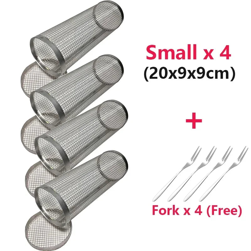 Stainless Steel Rolling Grill Basket – Cylindrical Mesh Rack for BBQ Camping