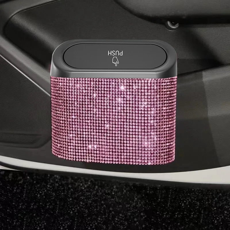 Bling Car Trash Bin – Crystal Seat Back Garbage Storage for Women Interior
