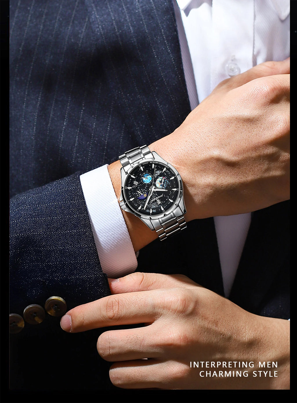 Stainless Steel Quartz Chronograph Watch – Luminous Waterproof Men's Accessory