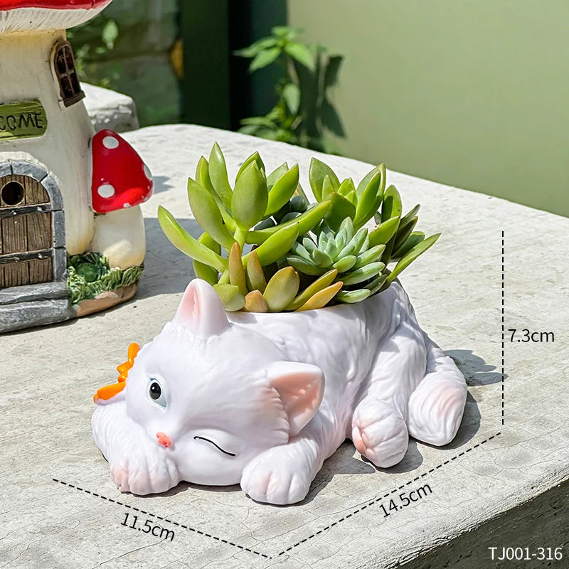 Ceramic Cat Succulent Planter – Decorative Desktop Pot for Home Office