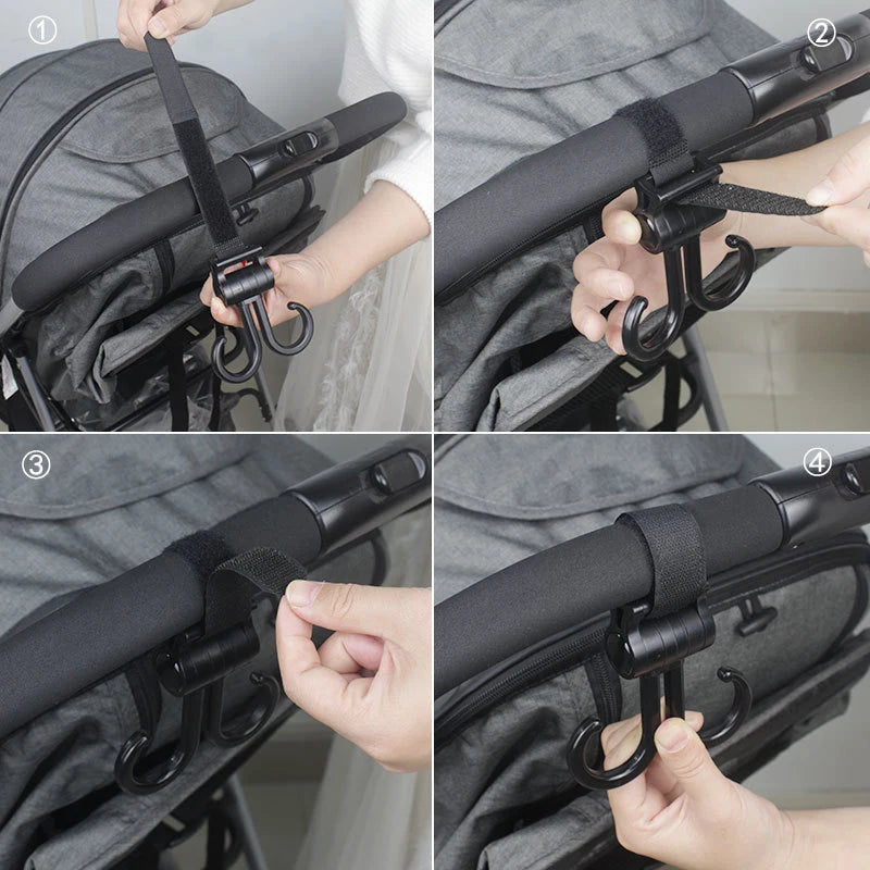 Rotating Stroller Hook – Double Hanger for Baby Gear Organization