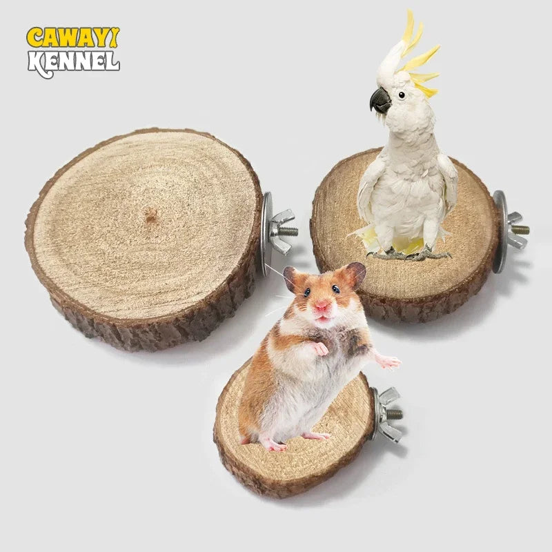 Wooden Pet Perch Platform – Natural Branch Stand for Bird and Hamster Cages