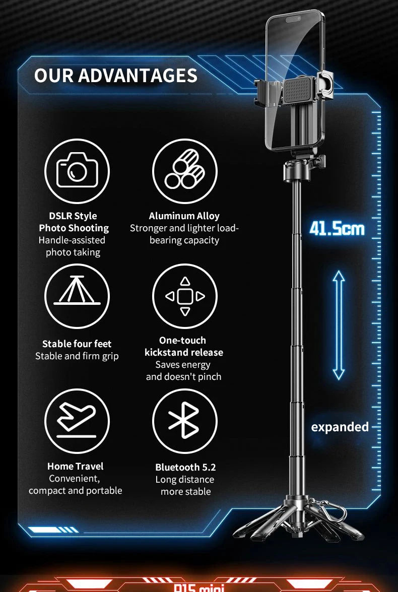 Portable Bluetooth Selfie Stick – Telescopic Tripod for Travel Photography