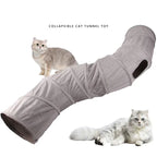 Collapsible S-Shape Cat Tunnel – Grey Suede Crinkle Toy for Indoor Pets