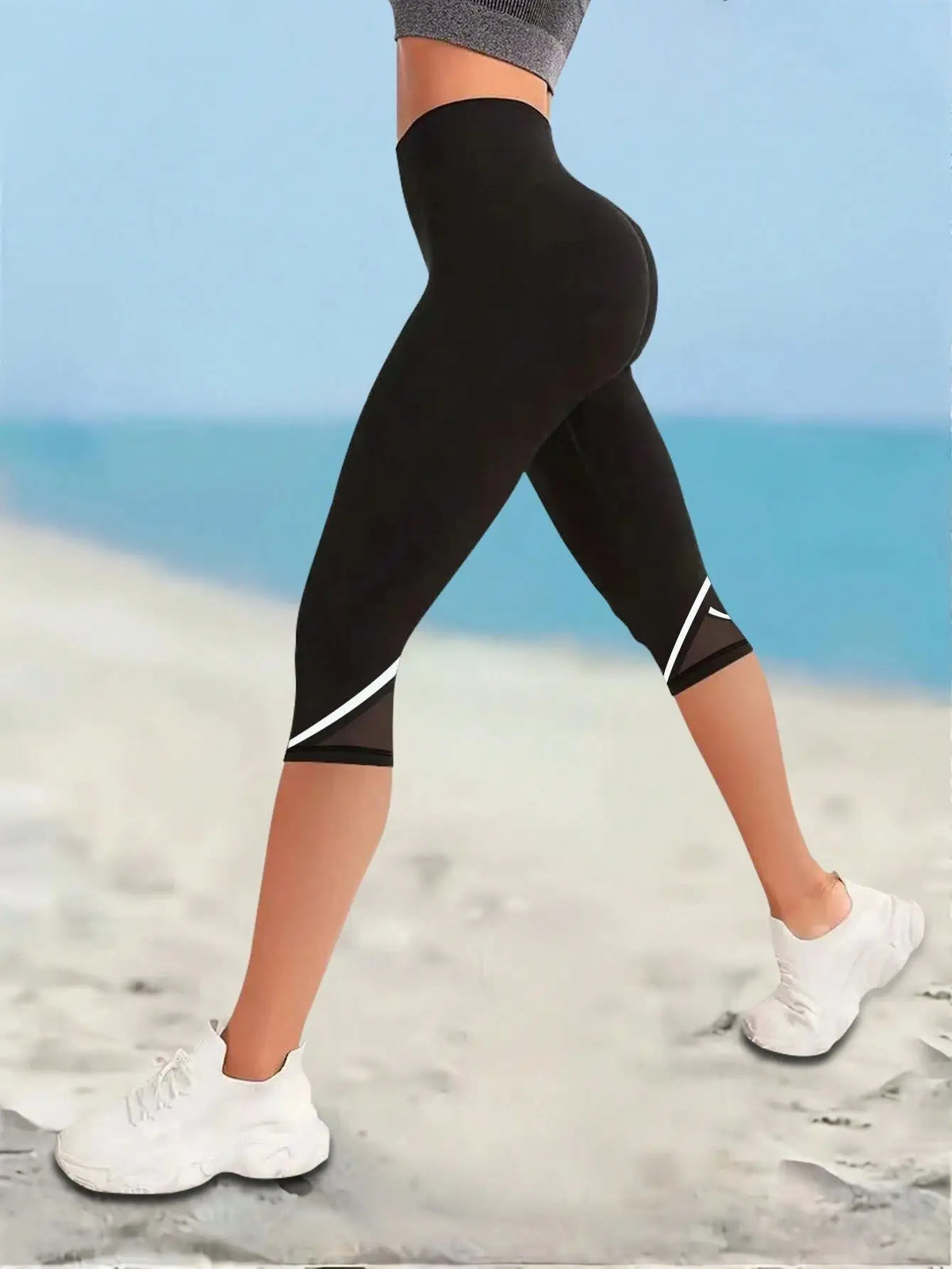 Mesh High Waist Yoga Capris – Tummy Control Leggings for Workout Activewear
