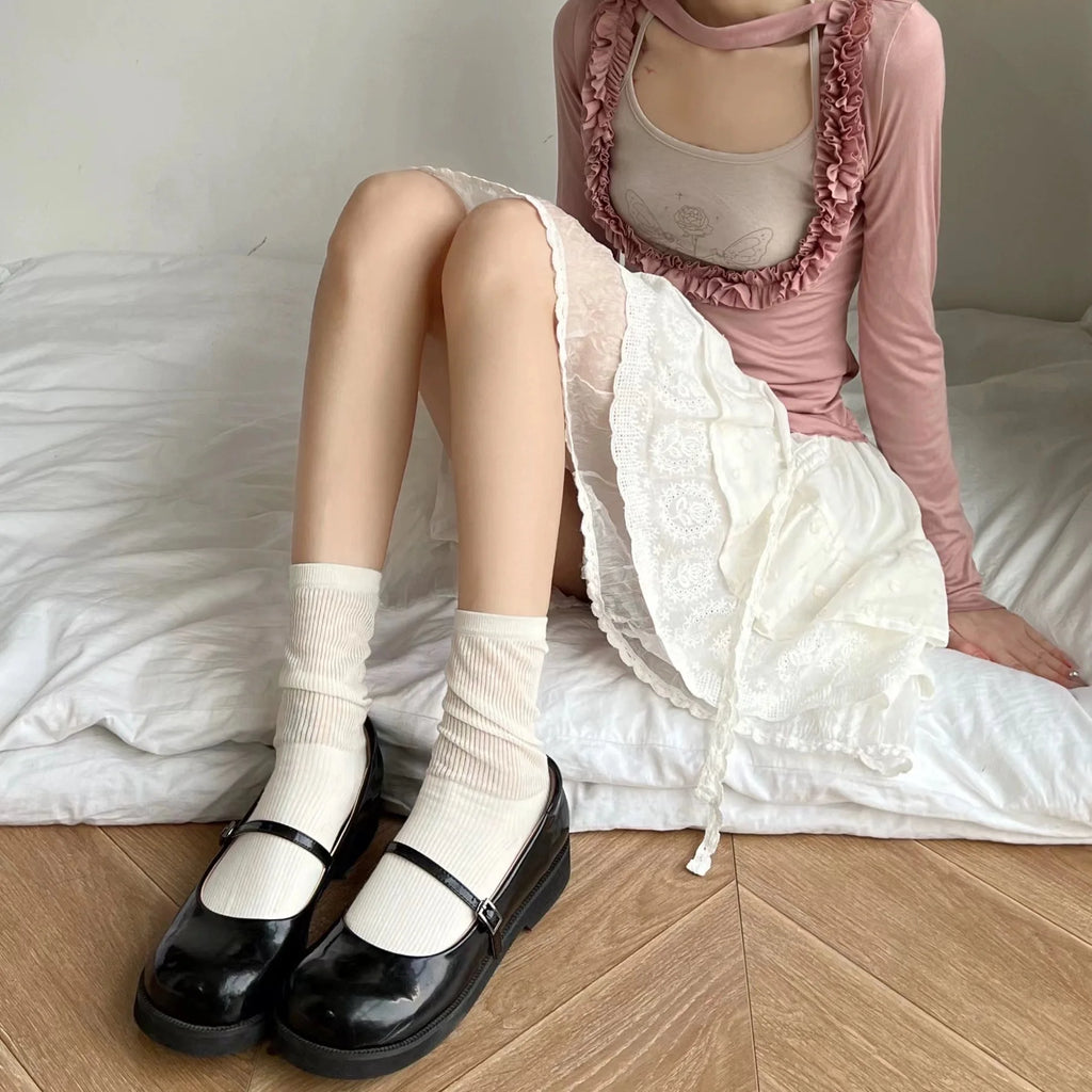 Vertical Striped Mid-Length Socks – Breathable Cotton for Daily Wear