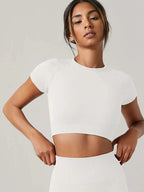 Seamless Short Sleeve Yoga Top – Breathable Fitness Shirt for Gym Running