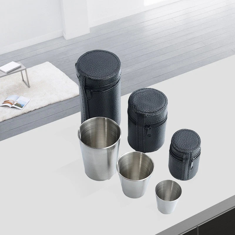Stainless Steel Portable Cups – Travel Drinkware Set for Outdoor Camping