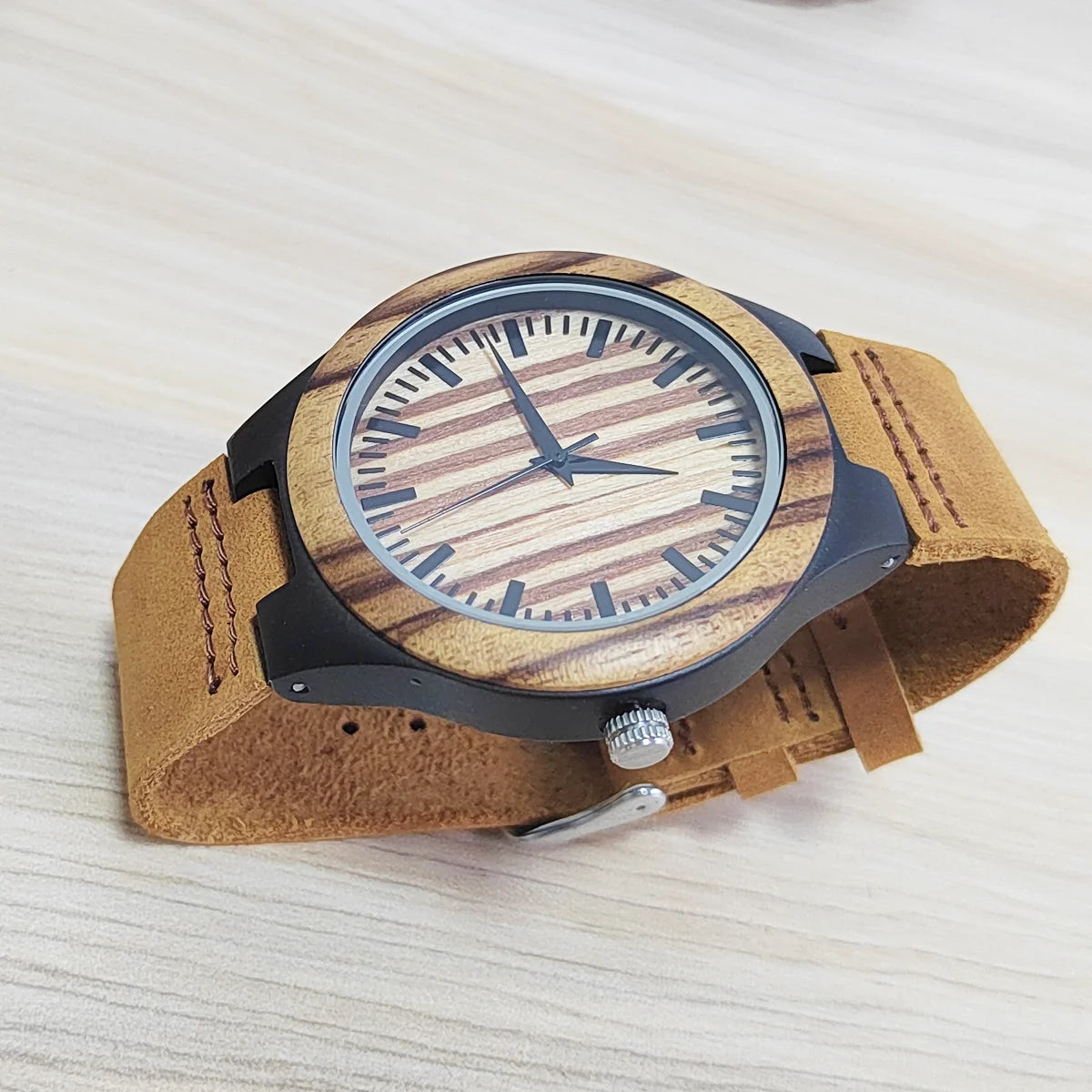 Vintage Wooden Wristwatch – Personalized Leather Strap for Birthday Gift