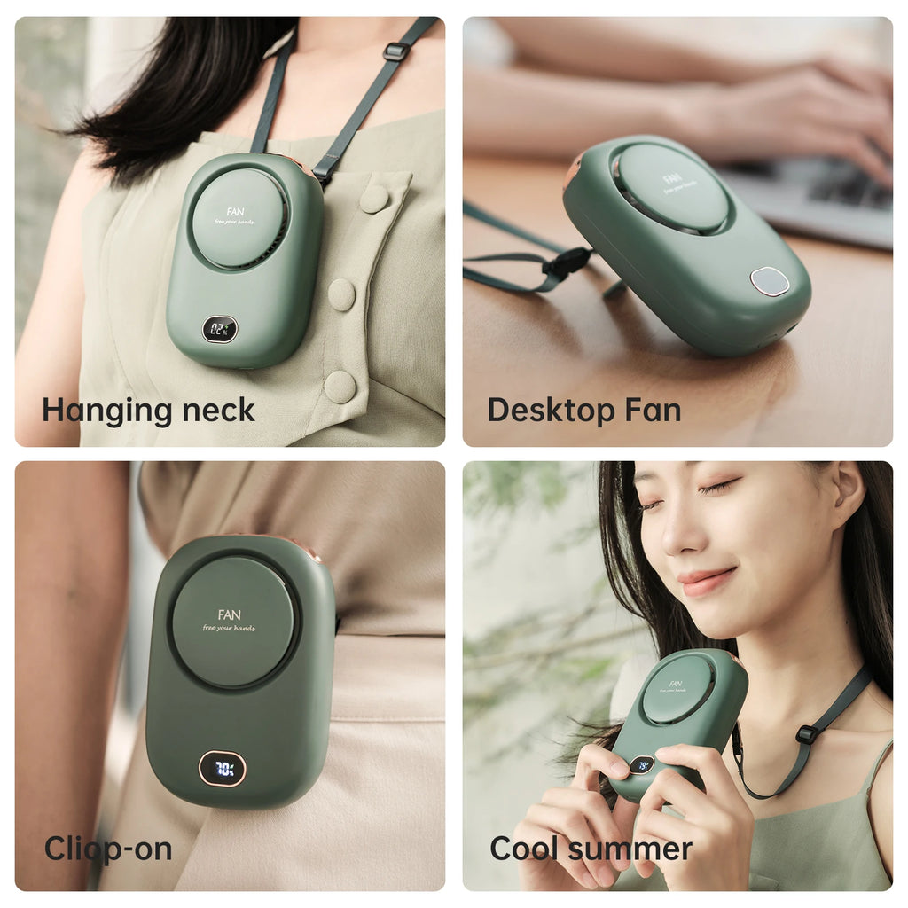 Portable Hanging Neck Fan – Bladeless USB Rechargeable for Sports and Travel