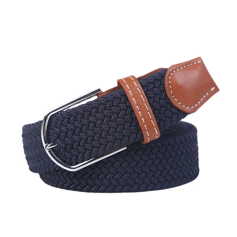 Woven Elastic Canvas Belt – Stretch Braided Buckle Strap for Casual Jeans