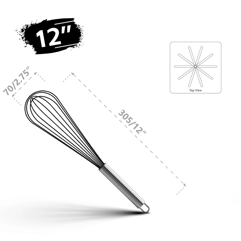 Stainless Steel Balloon Whisk – 8 10 12 Inch Wire Beater for Kitchen Cooking