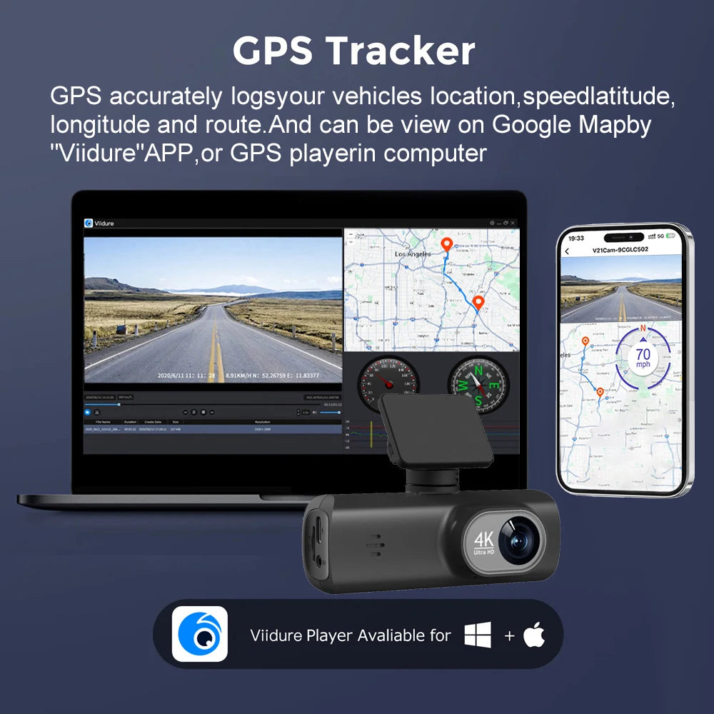 4K Dual Dash Cam – GPS WiFi Driving Recorder for Car Security