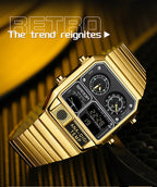 Square Stainless Steel Digital Watch – Temperature Gauge for Men's Sports