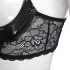 Wetlook Leather Push Up Bralette – Underwire Lace Lingerie for Sexy Cosplay