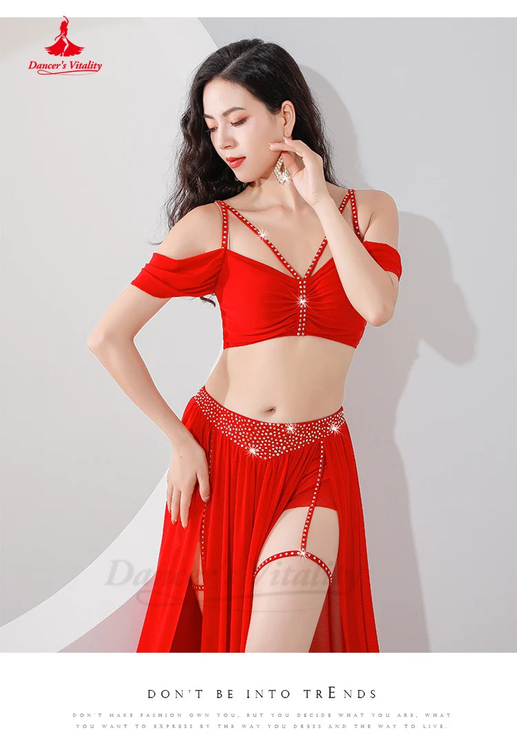 Belly Dance Professional Suit – Mesh Split Skirt Set for Oriental Performance