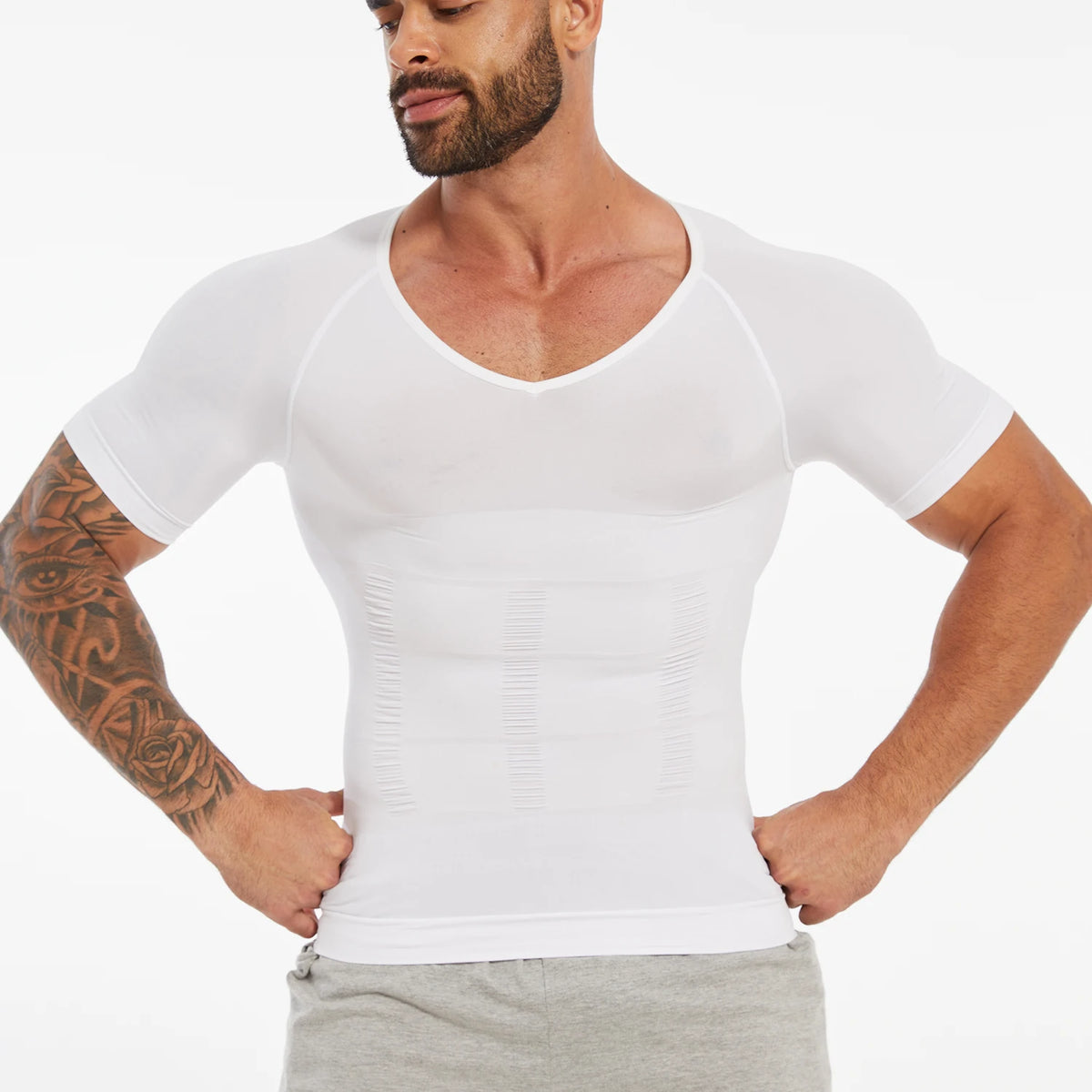 Men's Compression Shapewear Shirt – V-Neck Tummy Control for Fitness Workout