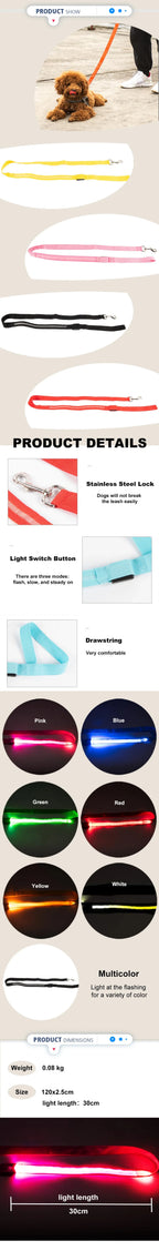 LED Flashing Dog Leash – Luminous Safety Rope for Night Walking