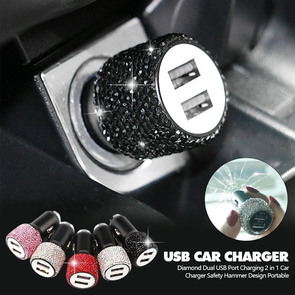 Bling Dual USB Car Charger – Diamond Fast Adapter for Women Interior Decor