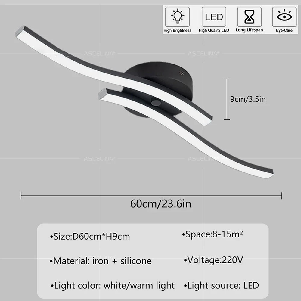 Modern LED Wave Ceiling Light – Minimalist Fixture for Living Room Bedroom
