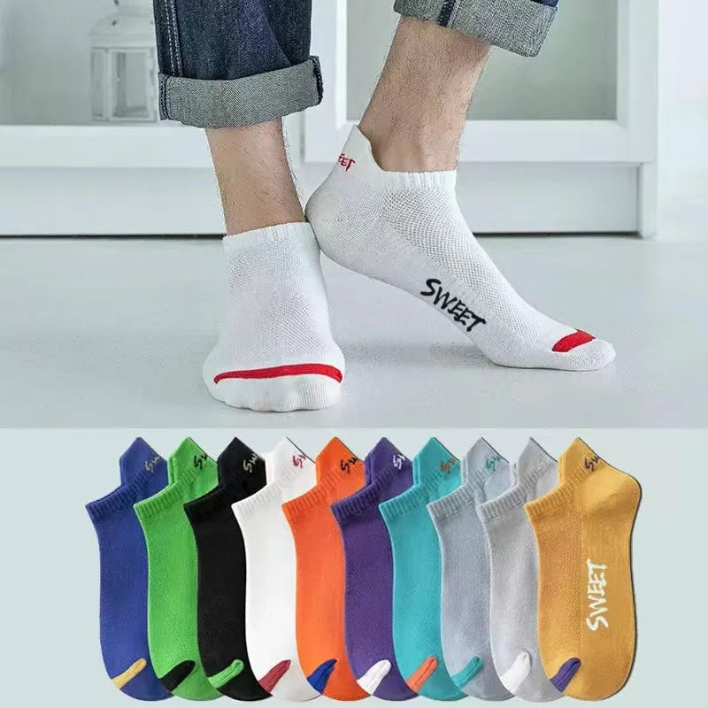 Cartoon Eyes Mesh Ankle Socks – Breathable Embroidered Footwear for Men