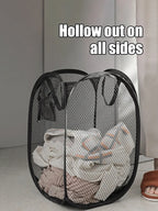 Mesh Foldable Laundry Basket – Minimalist Monochrome Hamper for Bathroom