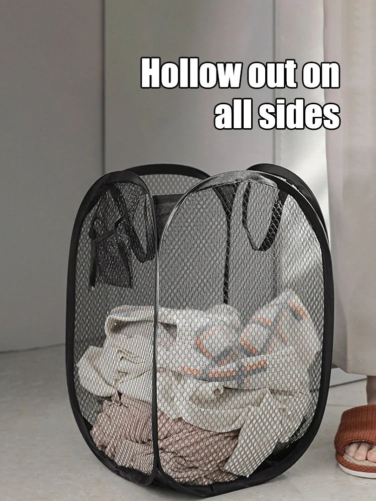 Mesh Foldable Laundry Basket – Minimalist Monochrome Hamper for Bathroom